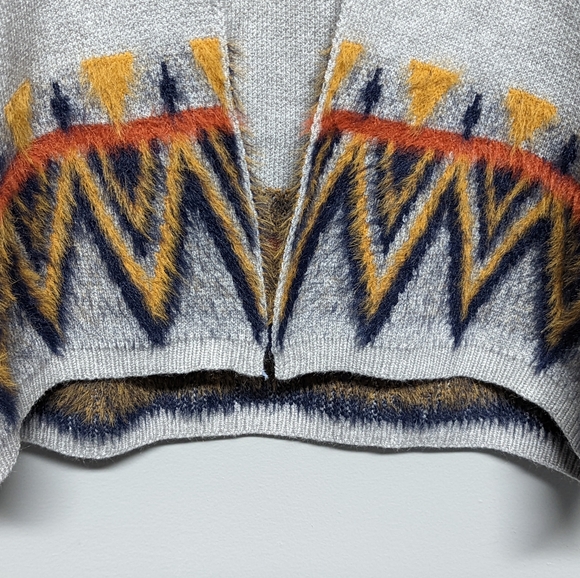 NWT Janice Apparel Knit Open Cardigan Sweater Faux Fur Aztec Trim Oversized M - Picture 4 of 10